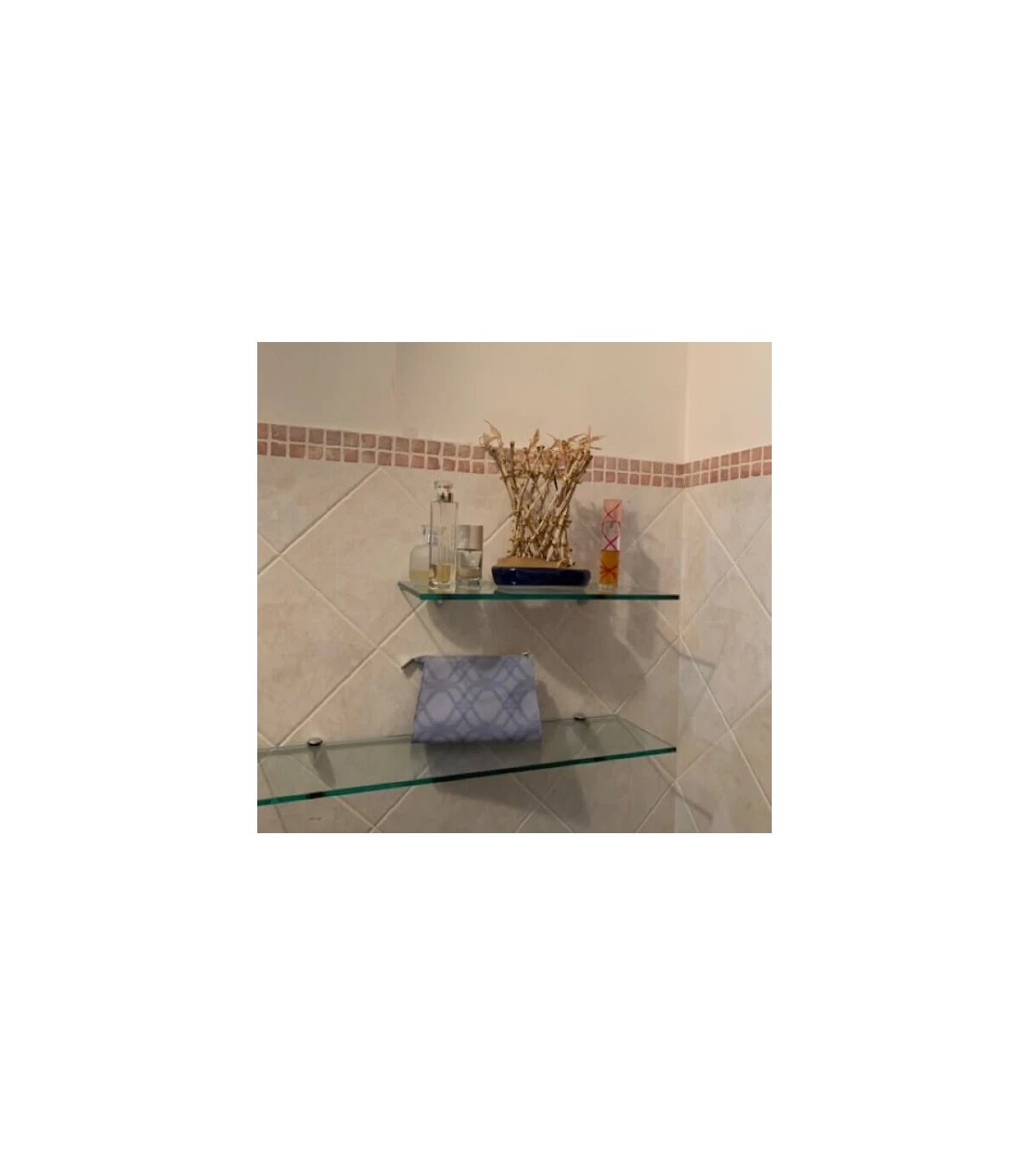 Mensola porta oggetti da bagno in vetro temperato lunga 40 cm