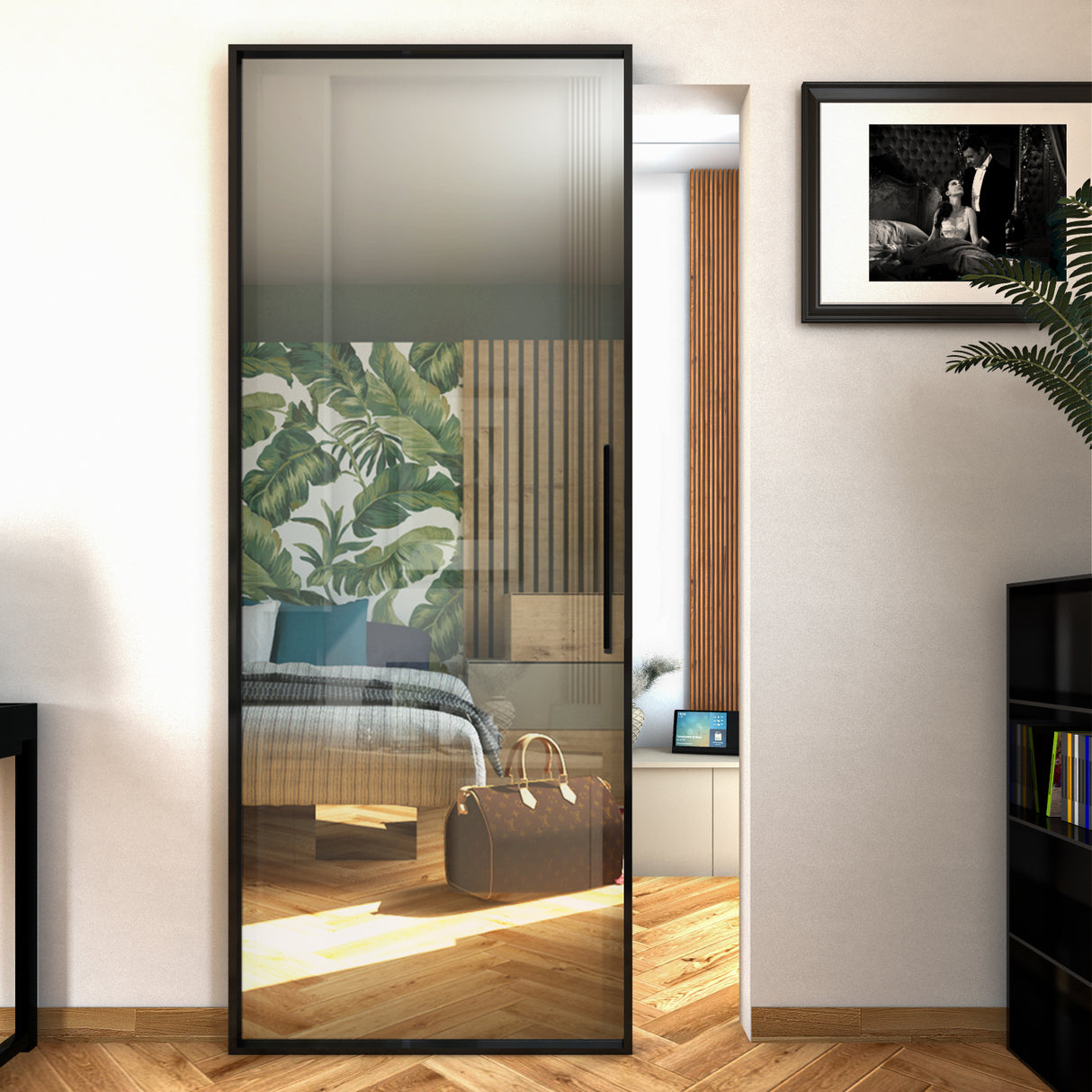 BLACK FRIDAY - External Sliding Door Profiled Leaf Reflective Glass with Handle