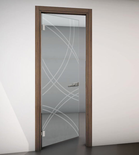 Hinged Door with Wooden Frame and Clear Glass with Sandblasted Design