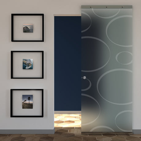 Satin Glass Sliding Door and Sandblasted Design with Invisible Magical Track