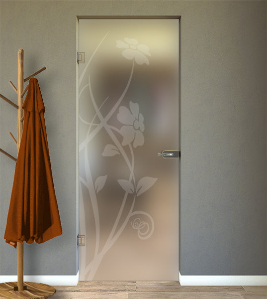 Hinged Door in Satin Glass with Sandblasted Designs