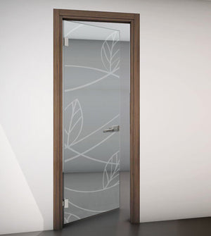 Hinged Door with Wooden Frame and Clear Glass with Sandblasted Design