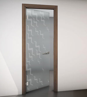 Hinged Door with Wooden Frame and Satin Glass with Sandblasted Design