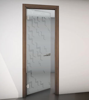 Hinged Door with Wooden Frame and Sandblasted Glass with Clear Design