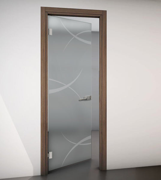 Hinged Door with Wooden Frame and Satin Glass with Sandblasted Design