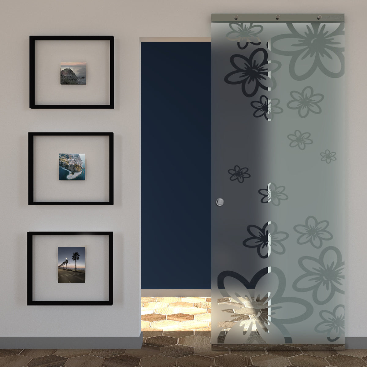 Sliding Sandblasted Glass Door and Transparent Design with Invisible Magical Track