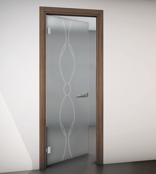 Hinged Door with Wooden Frame and Satin Glass with Sandblasted Design