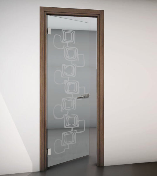 Hinged Door with Wooden Frame and Clear Glass with Sandblasted Design