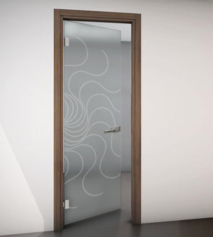 Hinged Door with Wooden Frame and Satin Glass with Sandblasted Design