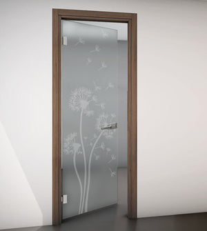 Hinged Door with Wooden Frame and Satin Glass with Sandblasted Design