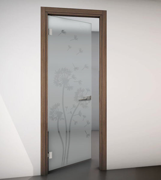 Hinged Door with Wooden Frame and Sandblasted Glass with Clear Design