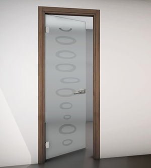 Hinged Door with Wooden Frame and Sandblasted Glass with Clear Design