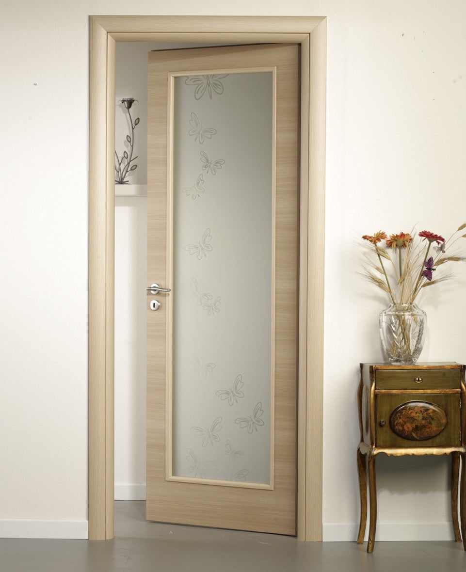 Laminate Hinged Door with Large Glass Compartment with Butterfly Design