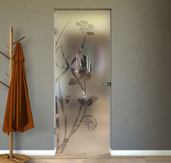 Hinged Door in Sandblasted Glass with Clear Designs