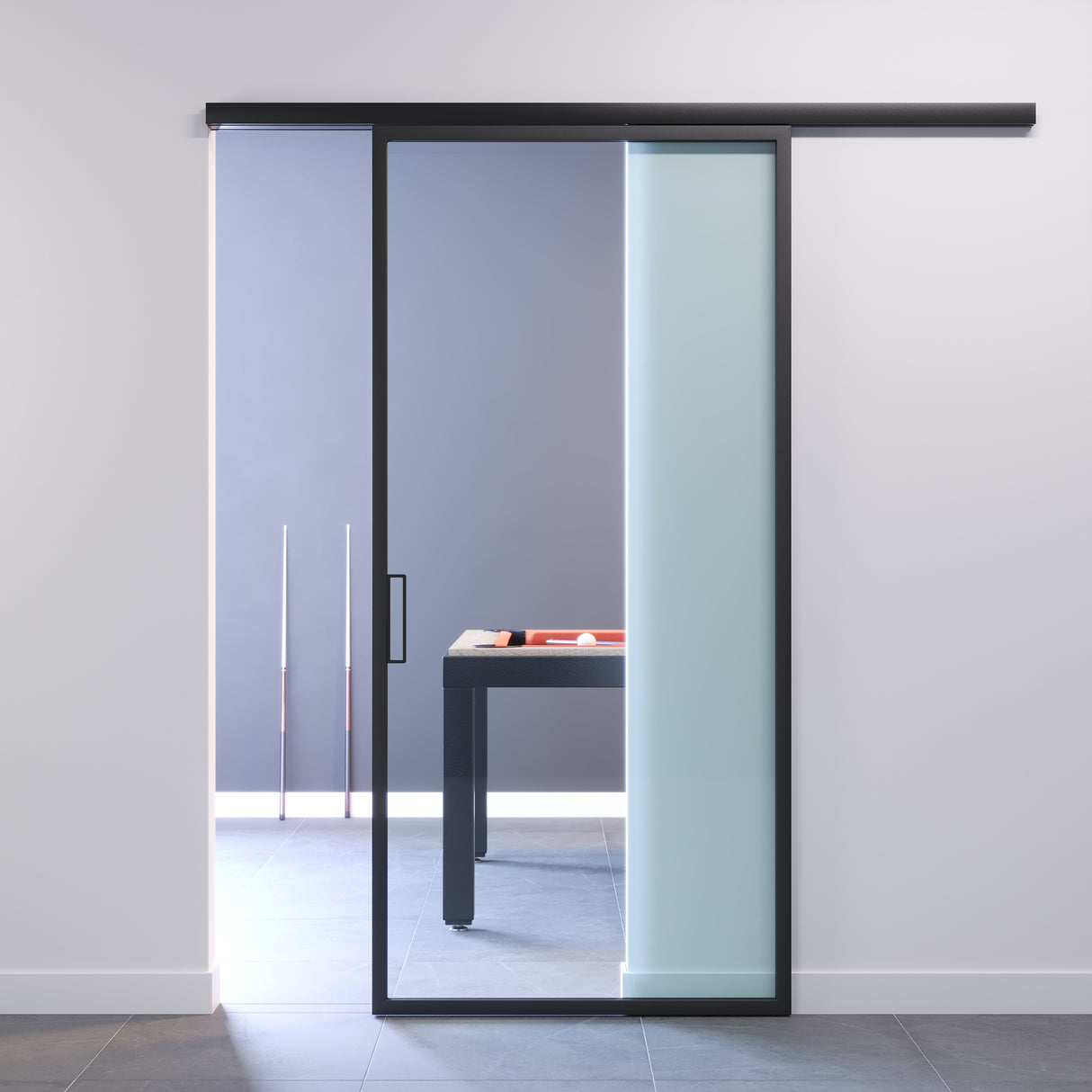 Partition Wall with Transparent Glass Profiled Door