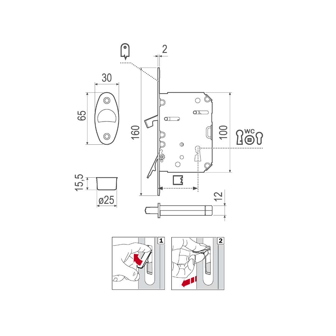 Lock for Interior Sliding Doors AGB Three Class