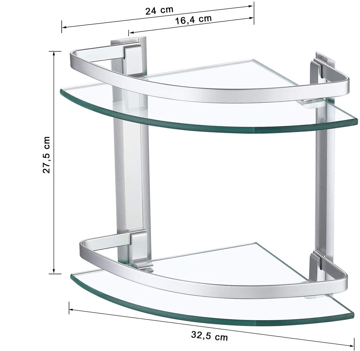 PORTE ITALIANE Mensola Angolare Bagno Vetro, Mensola Vetro Temperato 8MM di Spessore, 2-Livelli Mensola angolare da parete