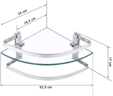 PORTE ITALIANE Mensola Angolare Bagno Vetro Temperato 8MM Spessore, 2-Livelli con Porta Asciugamani Parete Alluminio