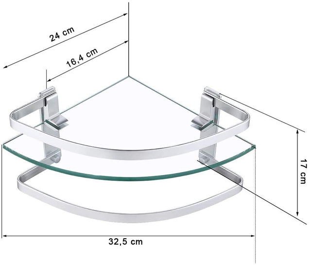 PORTE ITALIANE Mensola Angolare Bagno Vetro Temperato 8MM Spessore, 2-Livelli con Porta Asciugamani Parete Alluminio