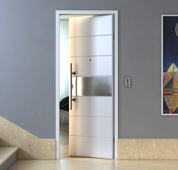 Porta blindato modello Roma - Laminato - Bianco - 80x210 (93x217 esterno) - Pomolo Alluminio Argento per Blindato