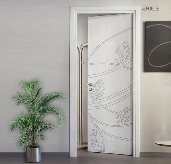 Porta interna Laccata con Incisioni SERIE INC - Foglie - 60x210x11 - Maniglia Quadro Cromo Satinato + € 21,00