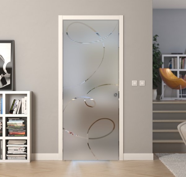 Porte a scrigno vetro sabbiato a disegno trasparente - EVO CIRCLES - Laminato - Bianco - 70x210x0,8