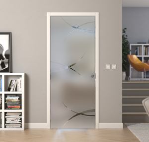 Porte a scrigno vetro sabbiato a disegno trasparente - EVO HARD - Laminato - Bianco - 70x210x0,8