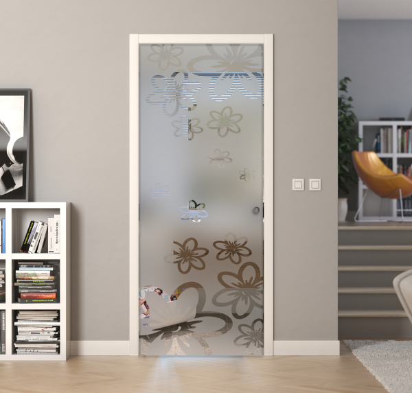 Porte a scrigno vetro sabbiato a disegno trasparente - EVO MARGHERITA - Laminato - Bianco - 70x210x0,8