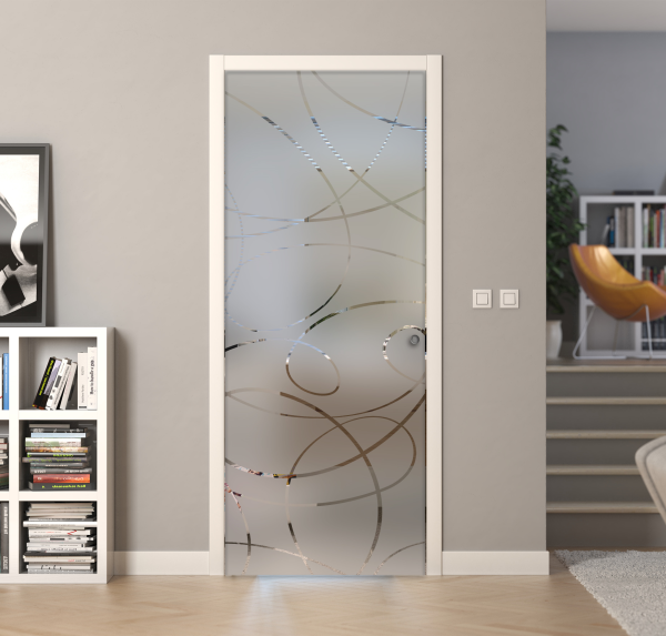 Porte a scrigno vetro sabbiato a disegno trasparente - EVO SCRIBE - Laminato - Bianco - 70x210x0,8