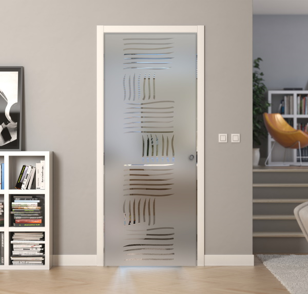 Porte a scrigno vetro sabbiato a disegno trasparente - EVO TONDO SIX - Laminato - Bianco - 70x210x0,8