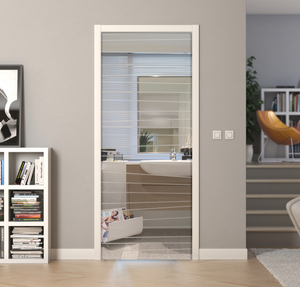 Porte a scrigno vetro trasparente a disegno sabbiato - EVO RIGHE - Laminato - Bianco - 70x210x0,8