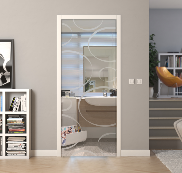 Porte a scrigno vetro trasparente a disegno sabbiato - EVO CIRCLE - Laminato - Bianco - 70x210x0,8