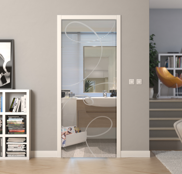 Porte a scrigno vetro trasparente a disegno sabbiato - EVO CIRCLES - Laminato - Bianco - 70x210x0,8