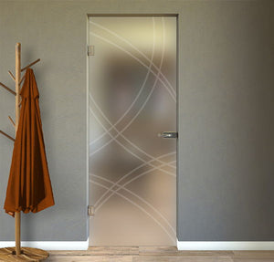 Hinged Door in Satin Glass with Sandblasted Designs