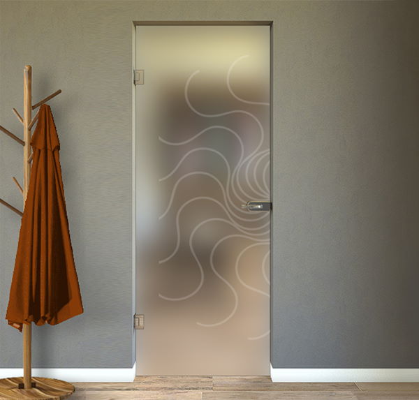 Hinged Door in Satin Glass with Sandblasted Designs